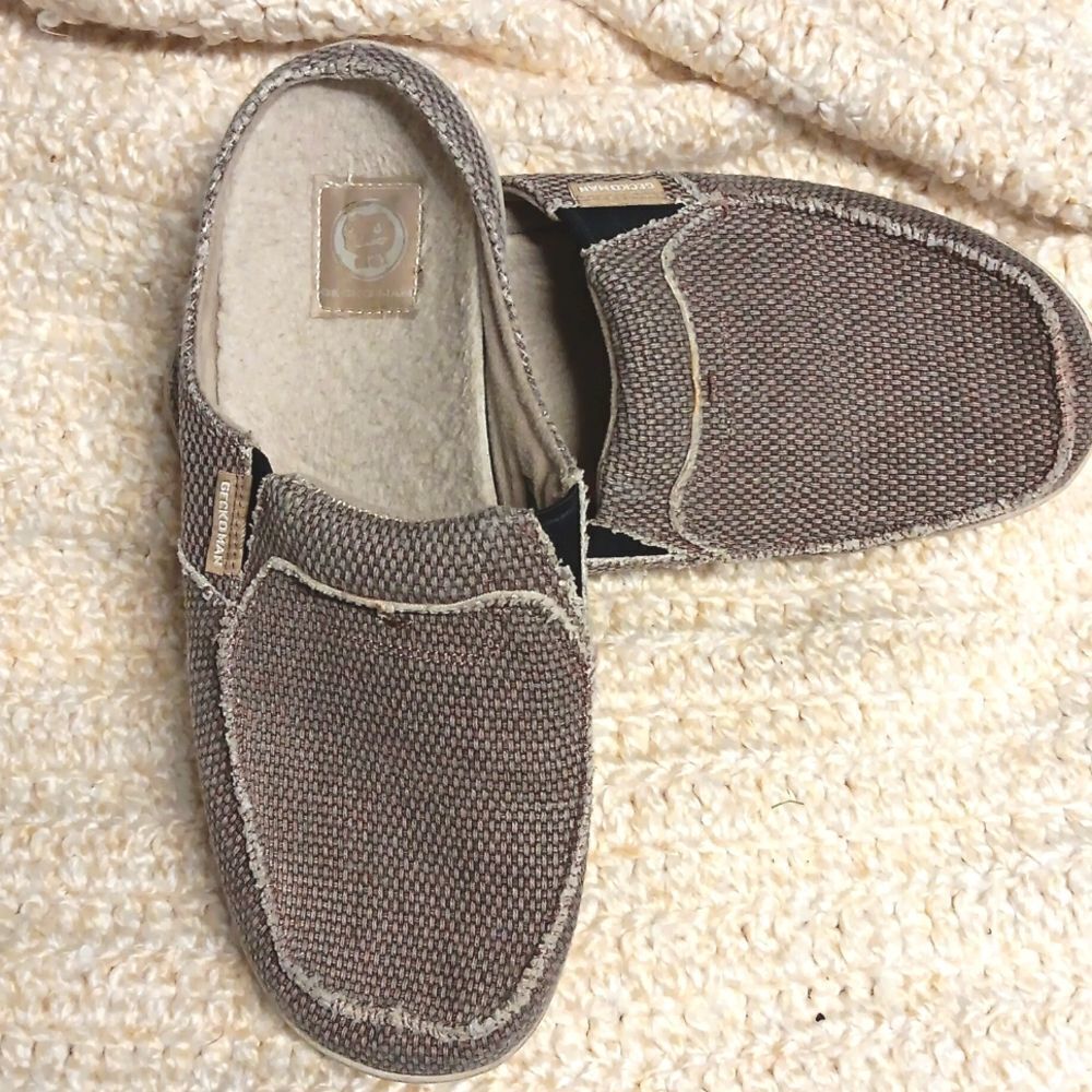 Gecko Man Arch Support Tan Woven Canvas Slippers Men's 8.5